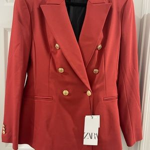 Zara Tailored Double Breasted Blazer, Color Burnt Orange, Size Large, NWT